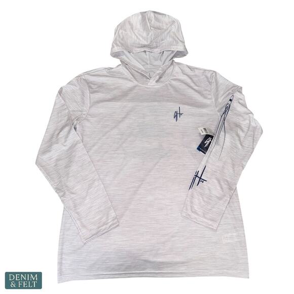Guy Harvey White Fishing Hoodie LS Marlin American Flag UPF50 Performance L NEW - Picture 2 of 7